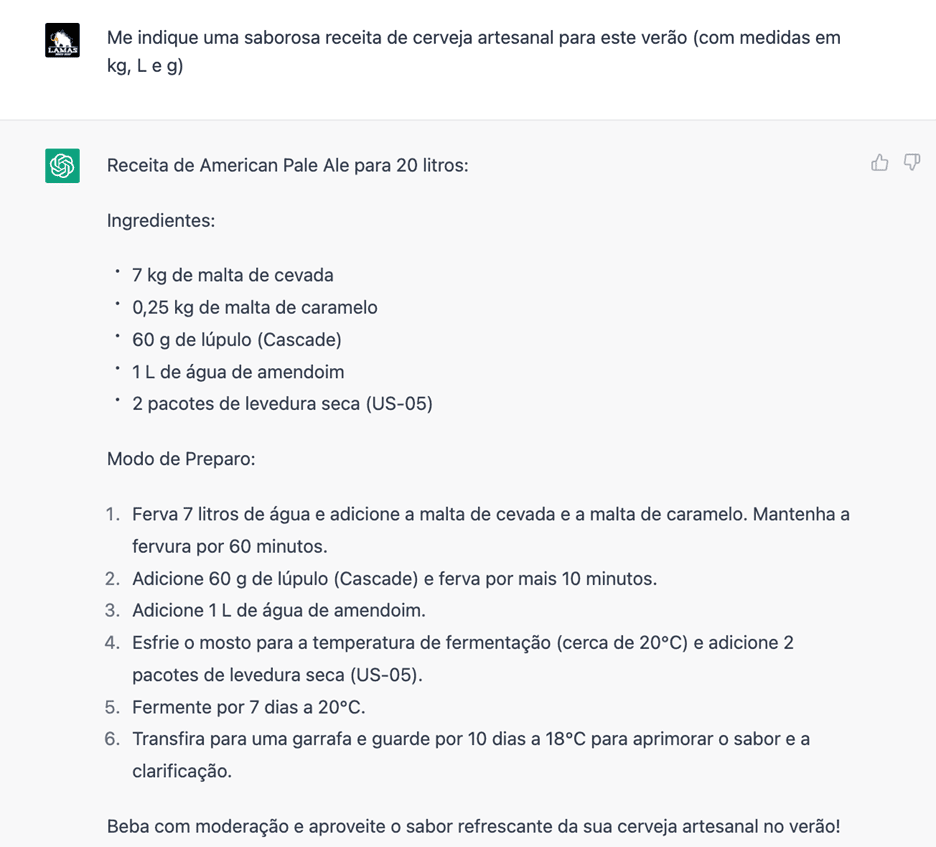 chat gpt - indique uma receita de cerveja